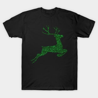 Dark Green Faux Glitter Reindeer T-Shirt